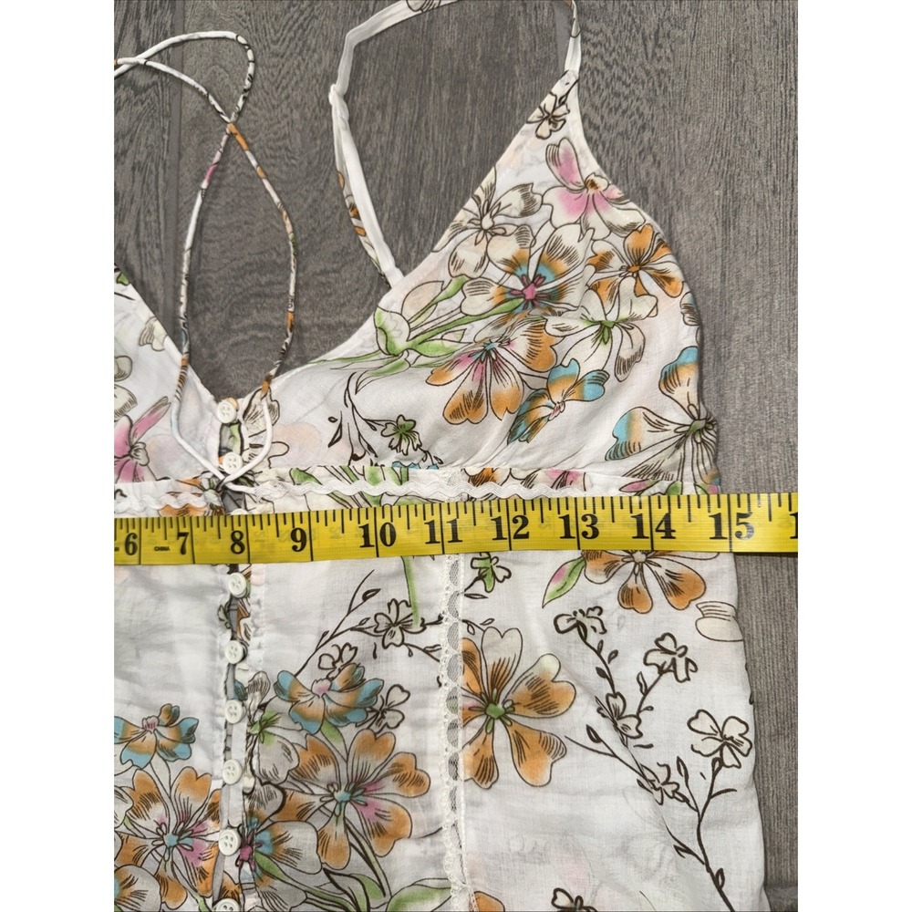 Guess Top Women's M Ivory Floral-Print Peplum Sleeveless Y2K Babydoll - Picture 10 of 11